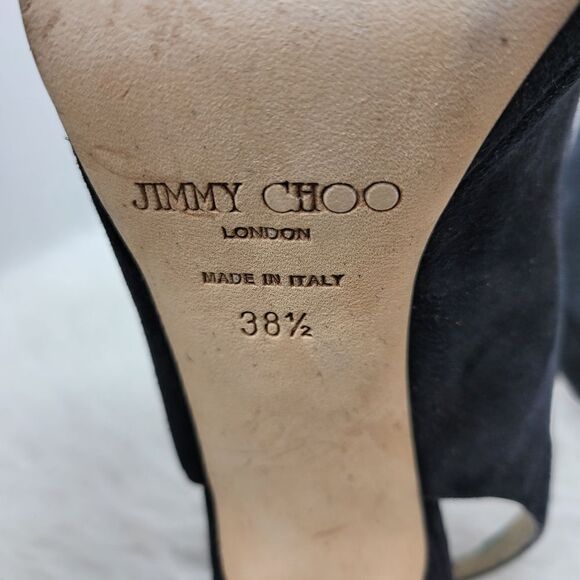 Jimmy Choo “Nova” Slingback Peep Toe Platform Pumps Black Satin Shoes Size 8 - Picture 9 of 11